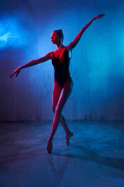 Slim ballerina dancing wearing pointes.