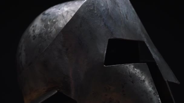 Ancient iron greek helmet. — Stock Video