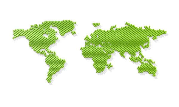 虚线的世界地图。从绿色桶的 3d 世界地图。3d 渲染 — 图库照片