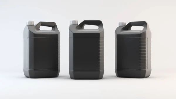 Черный пластиковый контейнер для машинного масла. 3D рендеринг — стоковое фото