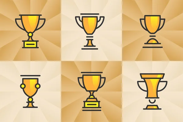 Ingesteld pictogram gouden trofee cups en awards — Stockvector