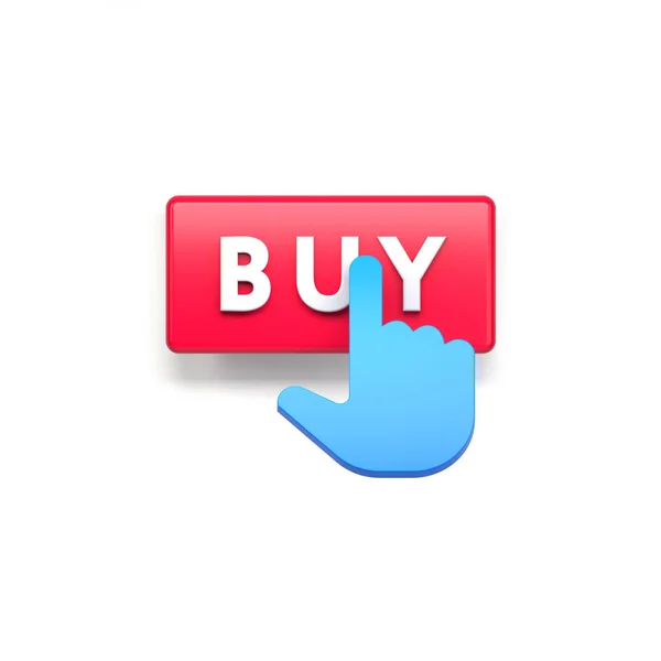 Köp knappen och handen markören, 3d render — Stockfoto
