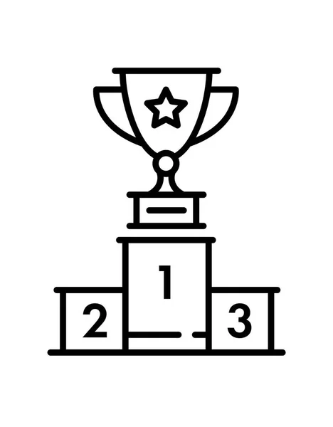 Zwarte pictogram lijn trofee cup op het podium. — Stockvector