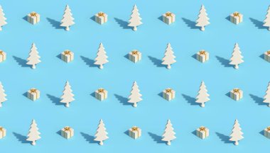 Minimum desenli arka plan Noel ağaçları ve hediye kutusu