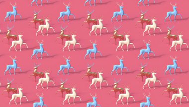 Pastel kırmızı arkaplanda geyik deseni