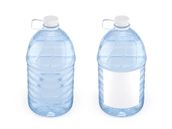 两瓶5L白色瓶盖塑料瓶 3D插图 — 图库照片