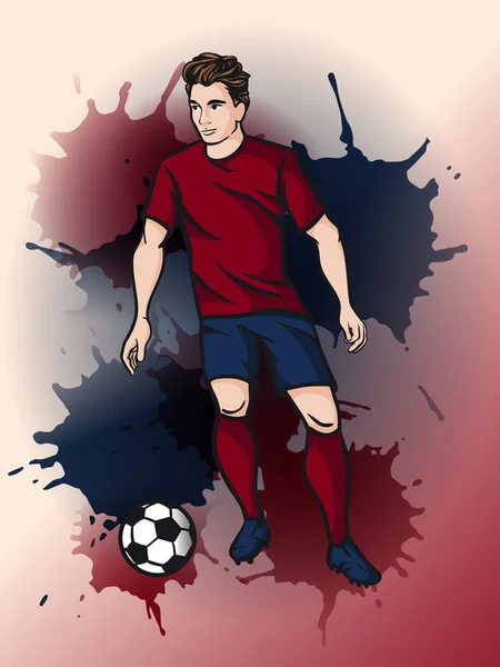 Soccer player kicks the ball.  Vector cartoon football player dr