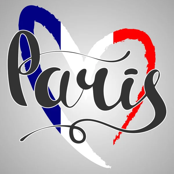 Paris lettering. Hand written Paris. Flag of France in the form