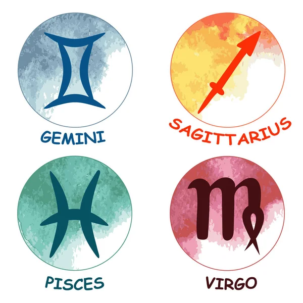 Signos del zodíaco. Iconos del zodíaco. Conjunto de iconos redondos del zodiaco. Leo, aq — Foto de Stock