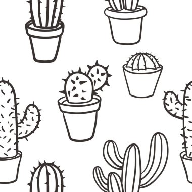 Kaktüs ile Seamless modeli. Desen kaktüs. Kaktüsler tencere. 
