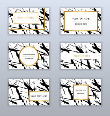 Beyaz, siyah ve altın kartvizit şablonları kümesi. Modern ab
