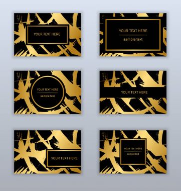 Beyaz, siyah ve altın kartvizit şablonları kümesi. Modern ab