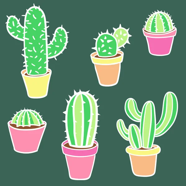 Set de cactus. Colección vectorial de cactus. Cactus dibujado a mano. Carro — Archivo Imágenes Vectoriales