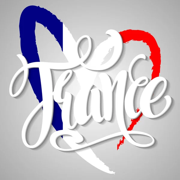 Odręczne Francji. Tekst wektorowy kaligraficzne. Flaga Francji w — Wektor stockowy