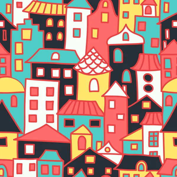 Vector seamless pattern with houses. Colorful decorative backgro