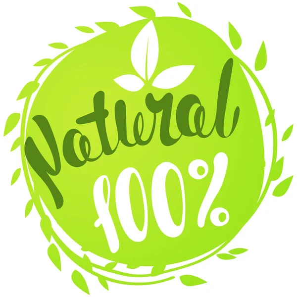 Logo 100% Natural con hojas. Insignia de alimentos orgánicos en vector (cos — Vector de stock