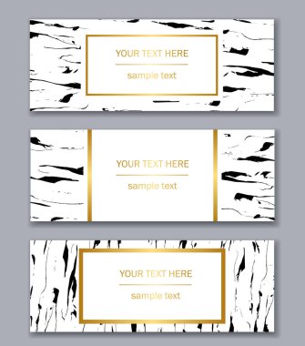 Beyaz, siyah ve altın kümesi şablonları afiş. Modern soyut 