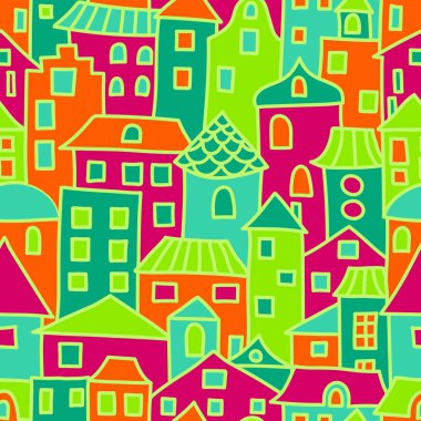 Vektör evleri ile seamless modeli. Renkli dekoratif backgro