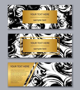 Beyaz, siyah ve altın kümesi şablonları afiş. Modern soyut 