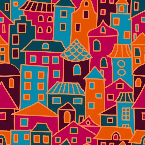 Vector seamless pattern with houses. Colorful decorative backgro