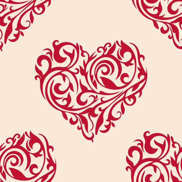Seamless vector pattern with ornate hearts. Hearts from floral t — Stock Vector