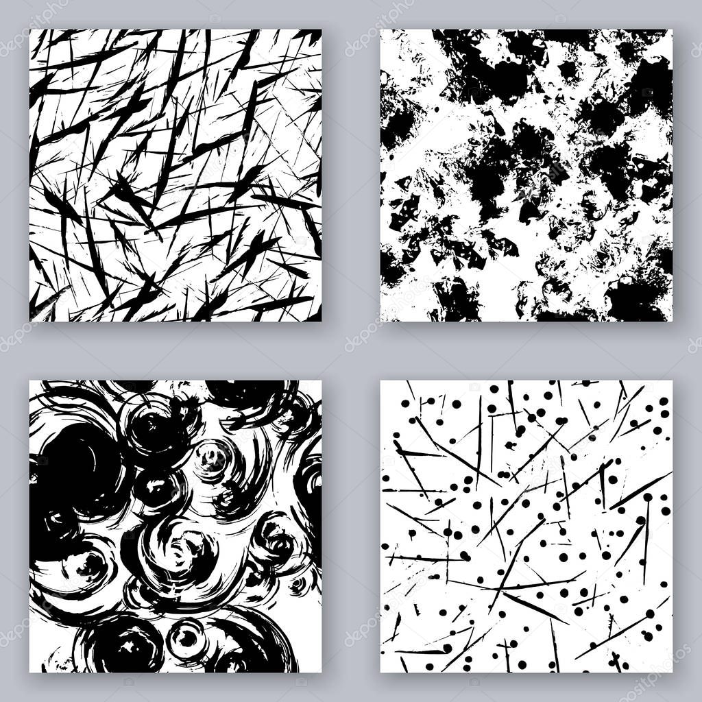 Set of white and black seamless patterns . Modern abstract desig