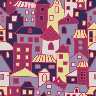 Vektör evleri ile seamless modeli. Renkli dekoratif backgro