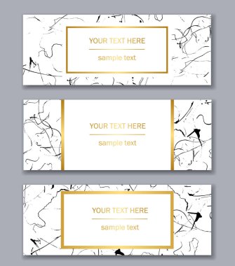 Beyaz, siyah ve altın kümesi şablonları afiş. Modern soyut 