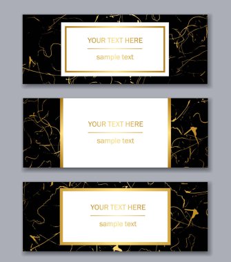 Beyaz, siyah ve altın kümesi şablonları afiş. Modern soyut 