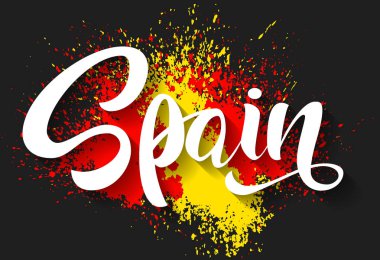 El İspanya yazılı. Vektör yazı. İspanya bayrağı. Bayrağı