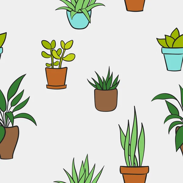 Vector naadloze patroon met huis planten in potten. Schattige cartoon — Stockvector