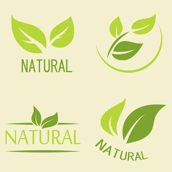 Conjunto de rótulos, logotipos com texto. Natural, comida ecológica. Alimentos biológicos — Vetor de Stock
