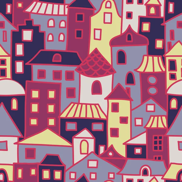 Vector seamless pattern with houses. Colorful decorative backgro