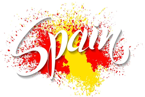 Escrito à mão Espanha. Letras vetoriais. Bandeira da Espanha feita de cor — Vetor de Stock