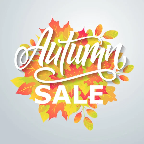 Yaprakların bir arka plan üzerinde sonbahar satışı el ilanı. El yapımı vektör izin