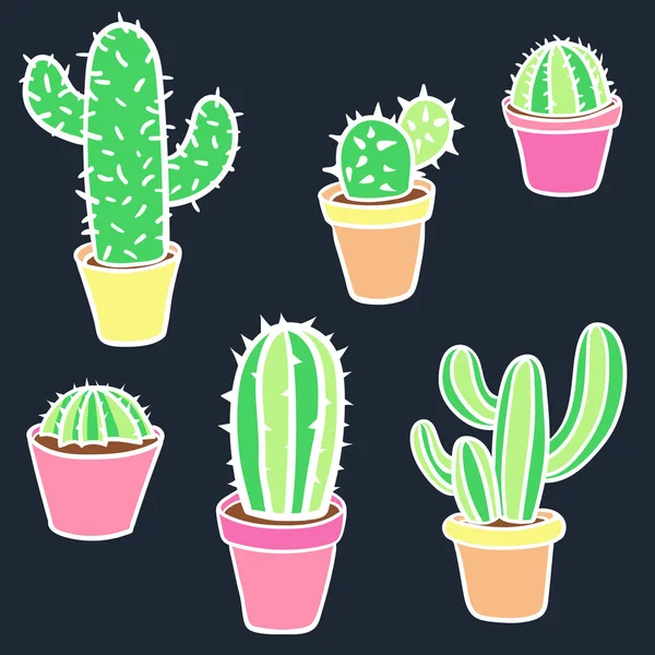 Set de cactus. Colección vectorial de cactus. Cactus dibujado a mano. Maceta — Archivo Imágenes Vectoriales