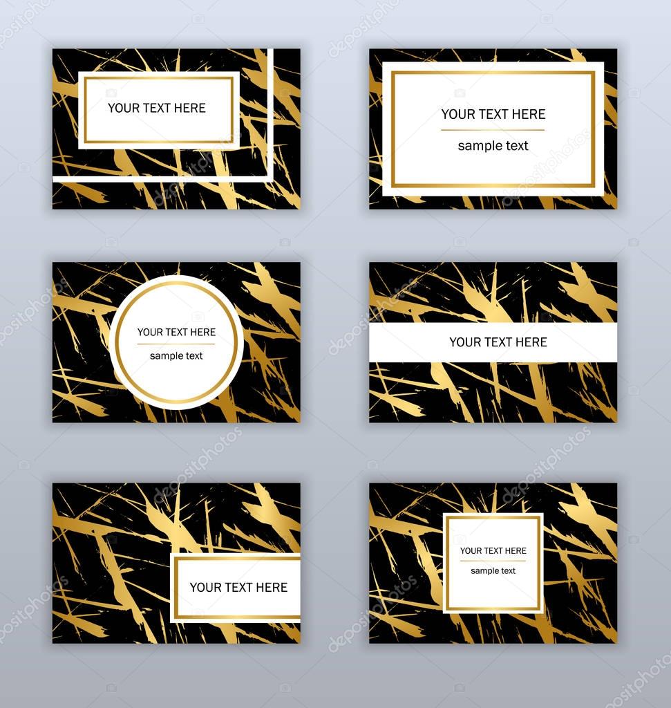 Set of white, black and gold business cards templates. Modern ab