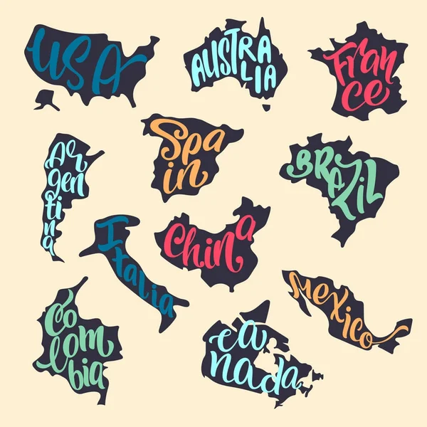 Silhou içinde yazıtlı ülke adları ile el yazısı yazı