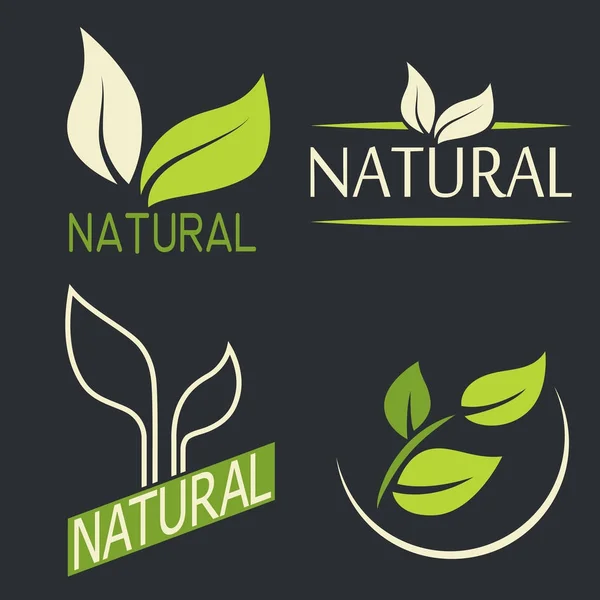 Conjunto de etiquetas, logos con texto. Comida natural y ecológica. Alimentos ecológicos — Vector de stock