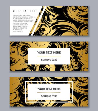 Beyaz, siyah ve altın kümesi şablonları afiş. Modern soyut 