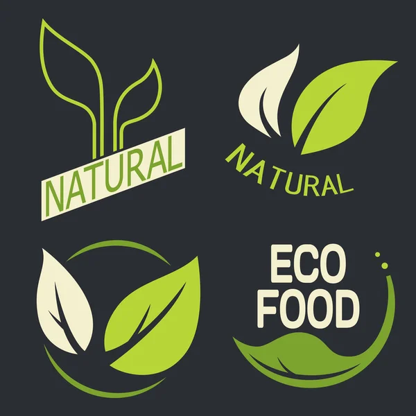 Set etiketten, logo's met tekst. Eco natuurvoeding. Biologisch voedsel — Stockvector