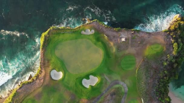 Different colorful spots on small green island cape surface — Stock Video