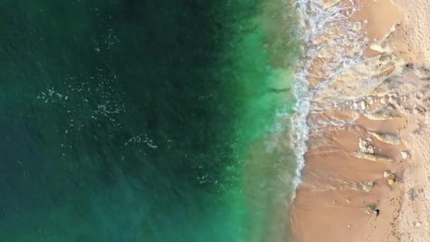 Turquoise ocean waves rolling slowly on clean sand beach — Stockvideo