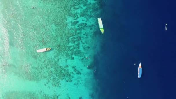 Different vessels sail on beautiful boundless blue ocean water, aerial view — Stock Video