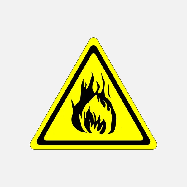 Señal de alarma de incendio triángulo amarillo sustancia inflamable — Vector de stock