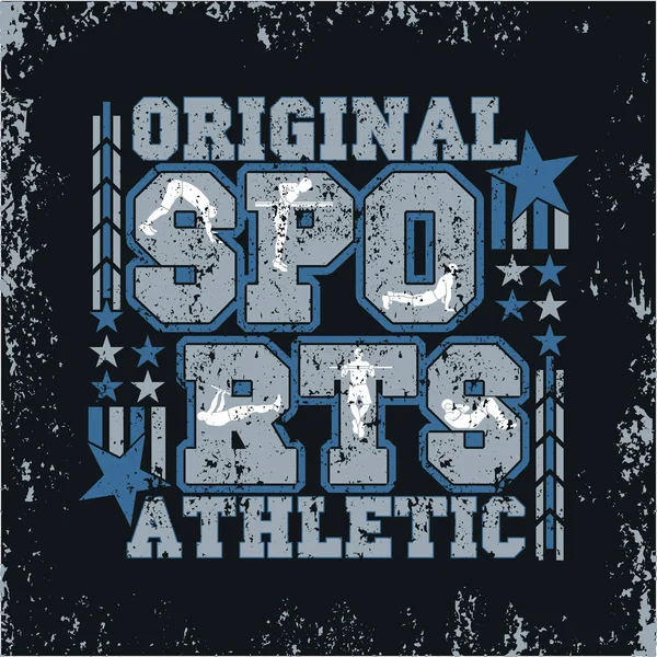 T-shirt sportiva, emblema originale, tempo libero atletico — Vettoriale Stock