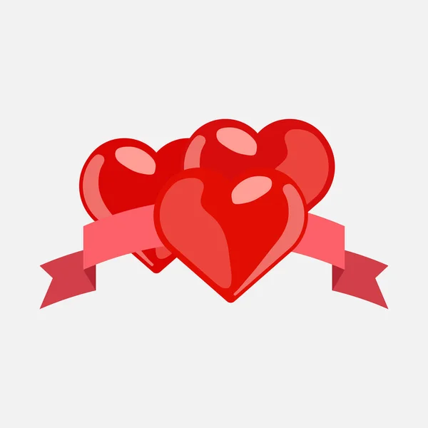 Coeurs avec ruban, set de vacances, félicitations — Image vectorielle