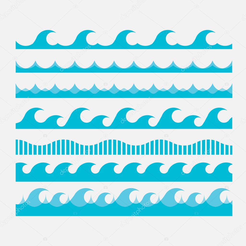 Set of vector icons, blue waves, water waves