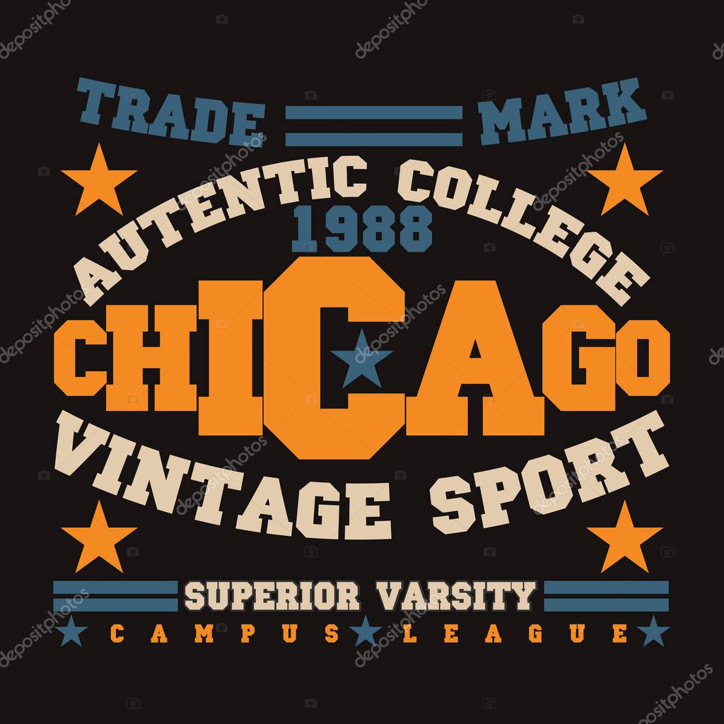 T-shirt Chicago, athletics Typography, Fashion college, sport design the logo, the number of floral patterns, graphic print image, design fashion Typography, original design clothing