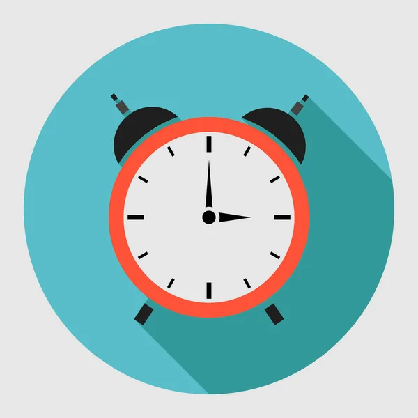 Alarm clock icon with long shadow. Flat design style. Clock silh — Stock Vector
